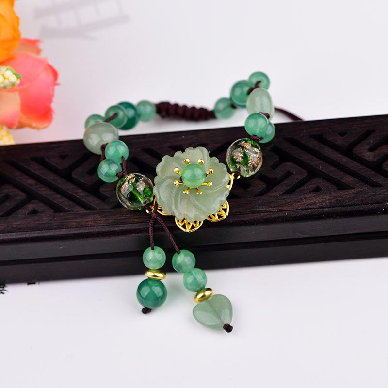 Karma Stone Natural Green Jade Luck Dangling Flower Bracelet