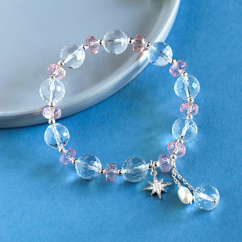 Karma Stone White Crystal Pink Crystal Protection Star Charm Bracelet