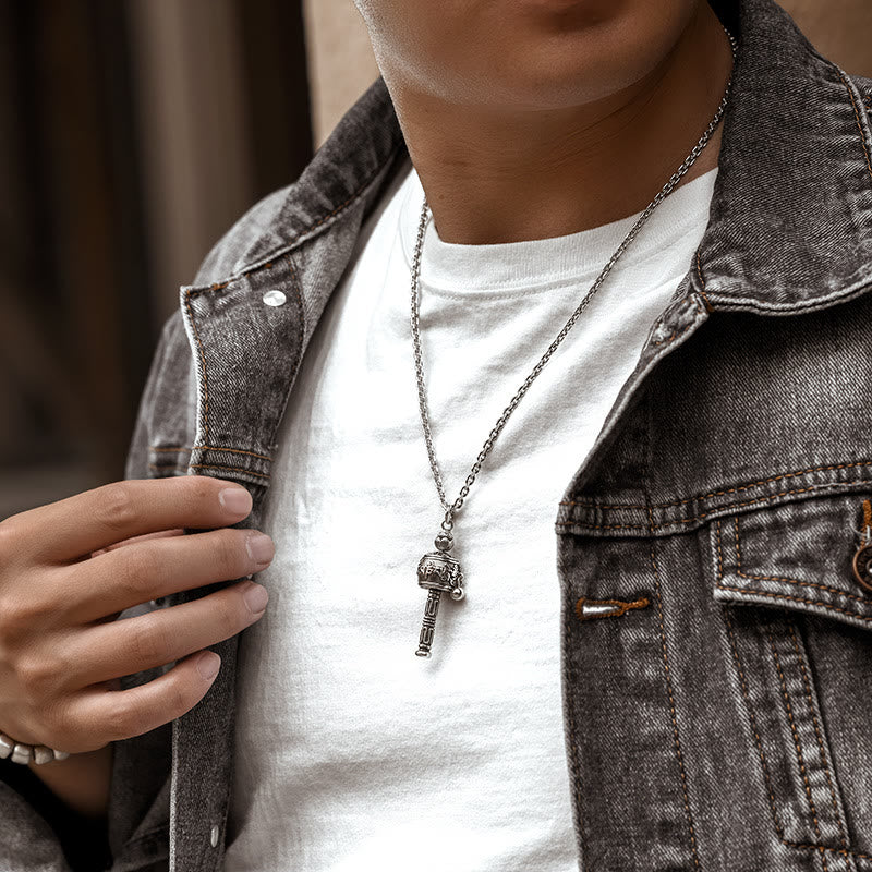 Karma Stone Tibetan Om Mani Padme Hum Prayer Wheel Lotus Wisdom Rotatable Necklace Pendant