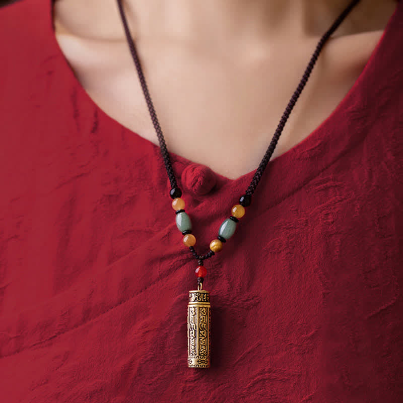 Karma Stone Tibet Om Mani Padme Hum Agate Shurangama Sutra Protection Necklace Pendant