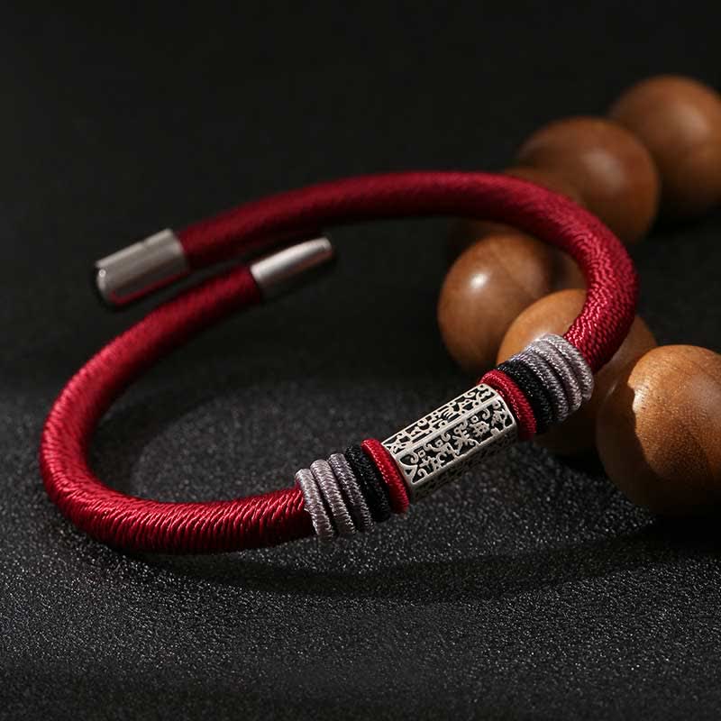 Karma Stone 925 Sterling Silver Om Mani Padme Hum Peace Red String Bracelet