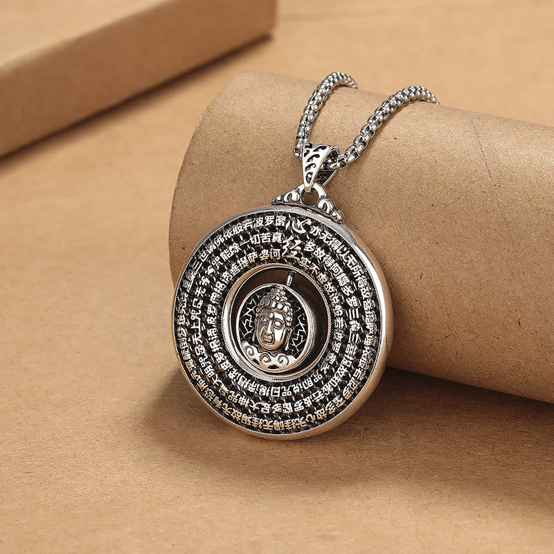 Karma Stone Heart Sutra Buddha Carved Peace Buckle Design Serenity Rotatable Necklace Pendant