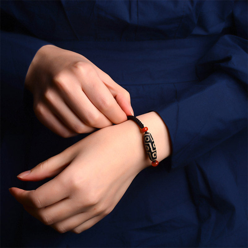 Karma Stone Tibetan Nine-Eye Dzi Bead Prosperity String Bracelet