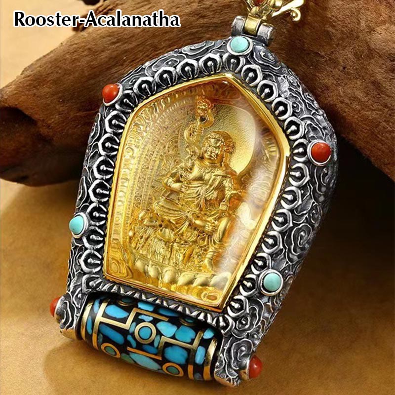 Karma Stone Tibet Chinese Zodiac Natal Buddha Thangka Prosperity Rotatable Dzi Bead Necklace Pendant
