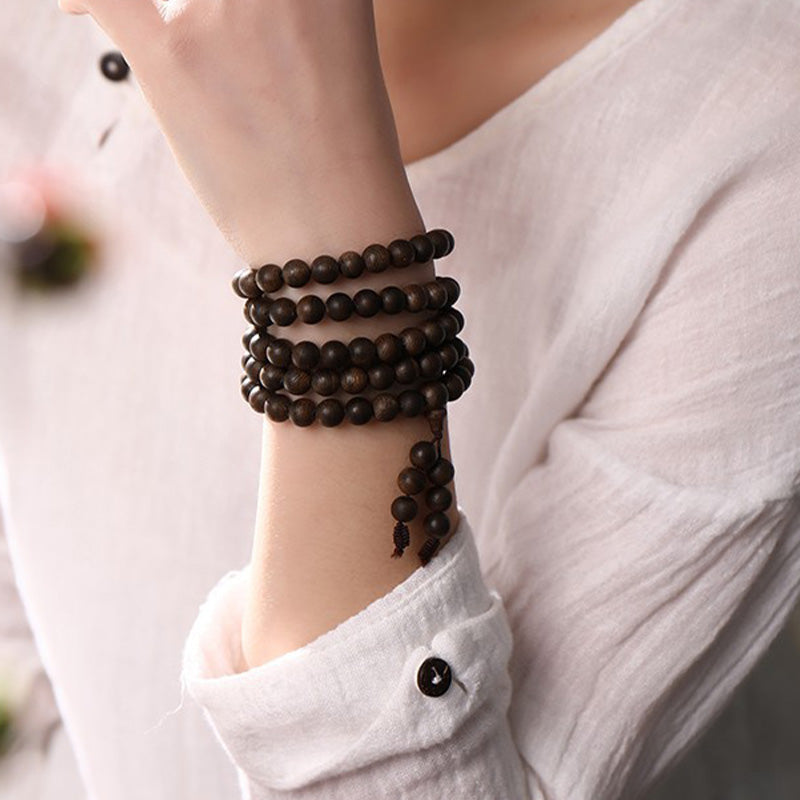 Karma Stone 108 Mala Beads Agarwood Peace Strength Calm Bracelet