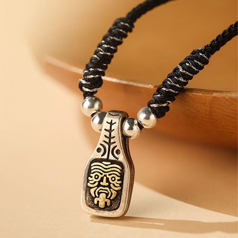 Karma Stone Tibetan 925 Sterling Silver Zakiram Goddess of Wealth Protection Rope Necklace Pendant