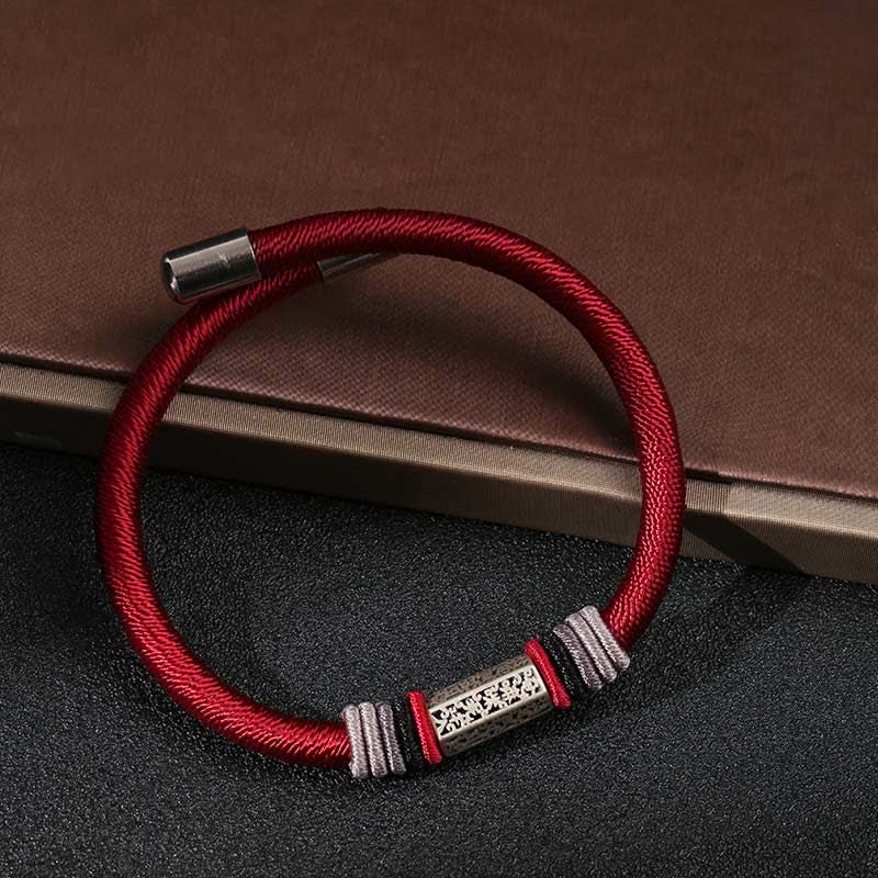 Karma Stone 925 Sterling Silver Om Mani Padme Hum Peace Red String Bracelet
