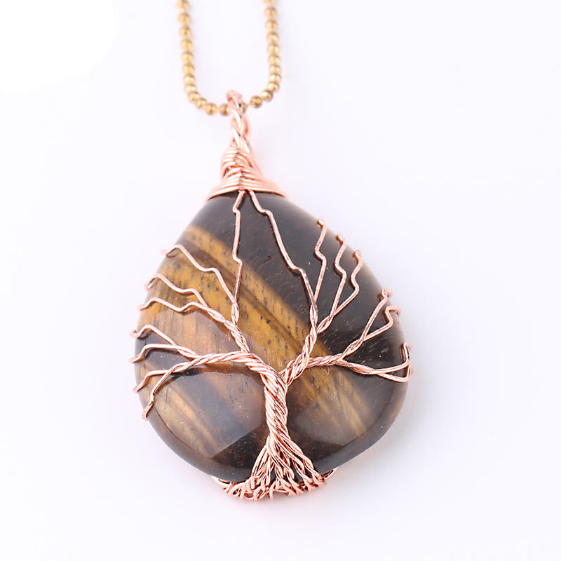 Karma Stone Natural Quartz Crystal Tree Of Life Healing Energy Necklace Pendant