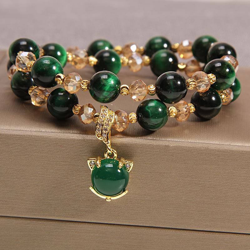 Karma Stone Tiger Eye Pixiu Fox Money Bag Protection Self Confidence Double Wrap Bracelet