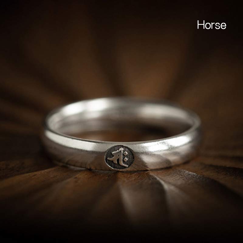 Karma Stone 925 Sterling Silver Chinese Zodiac Natal Buddha Blessing Couple Ring