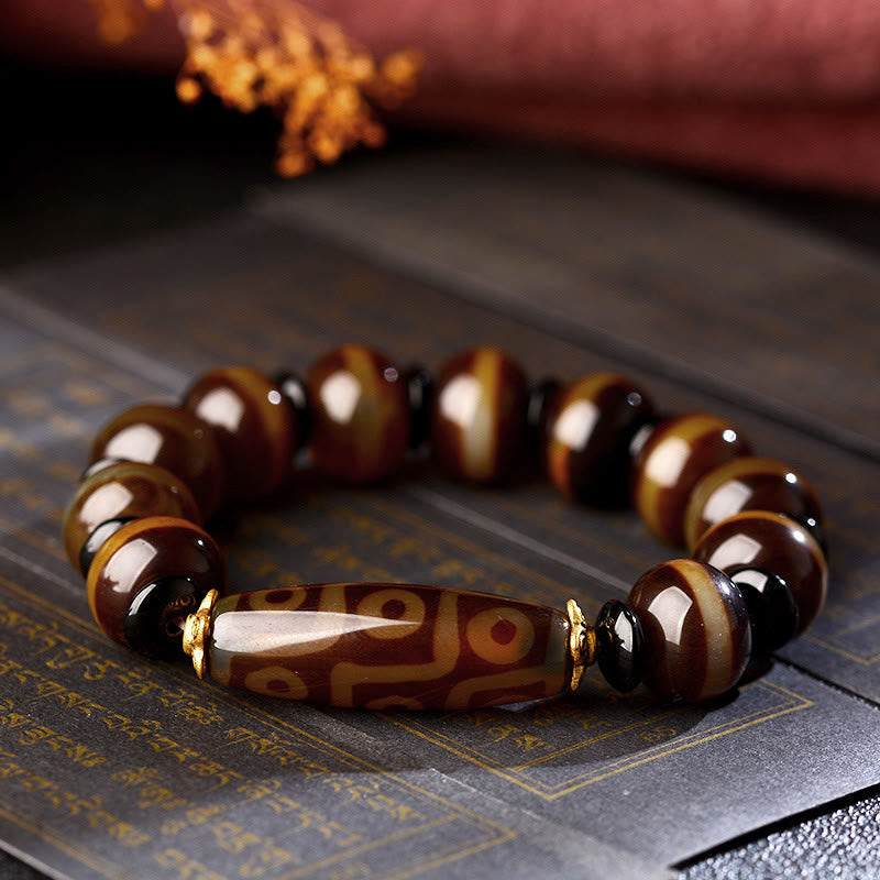 Karma Stone Tibetan Natural Nine-Eye Dzi Bead Agate Wealth Blessings Bracelet