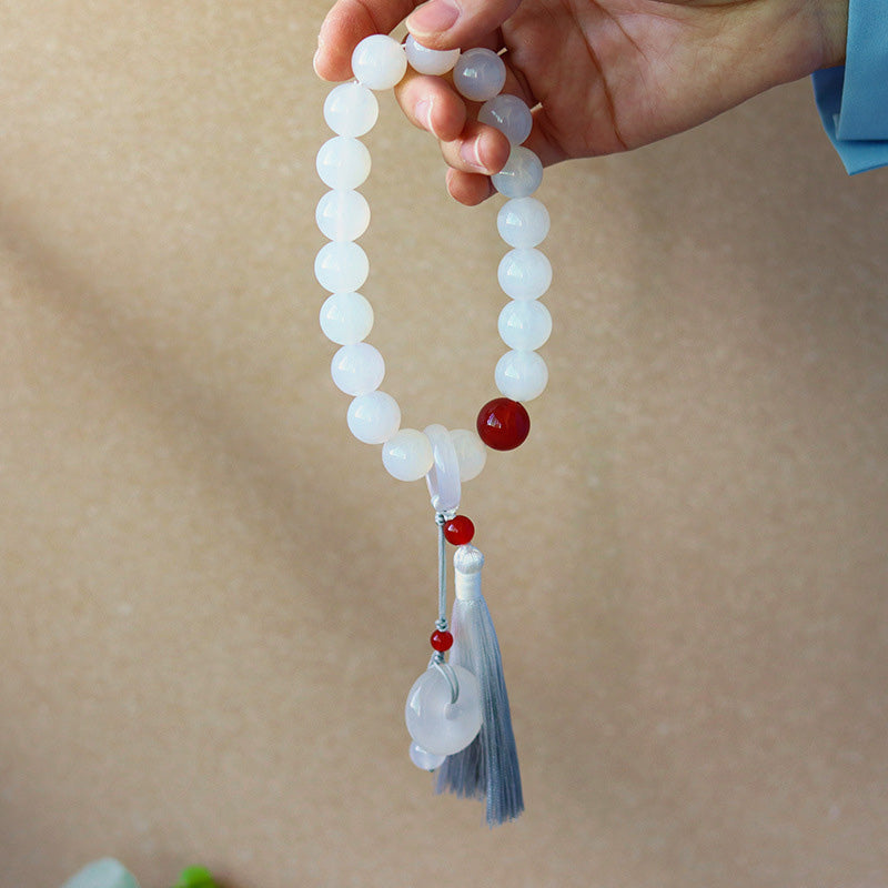Karma Stone White Agate Red Agate Luck Wrist Mala Tassels Pocket Mala Car Decoration