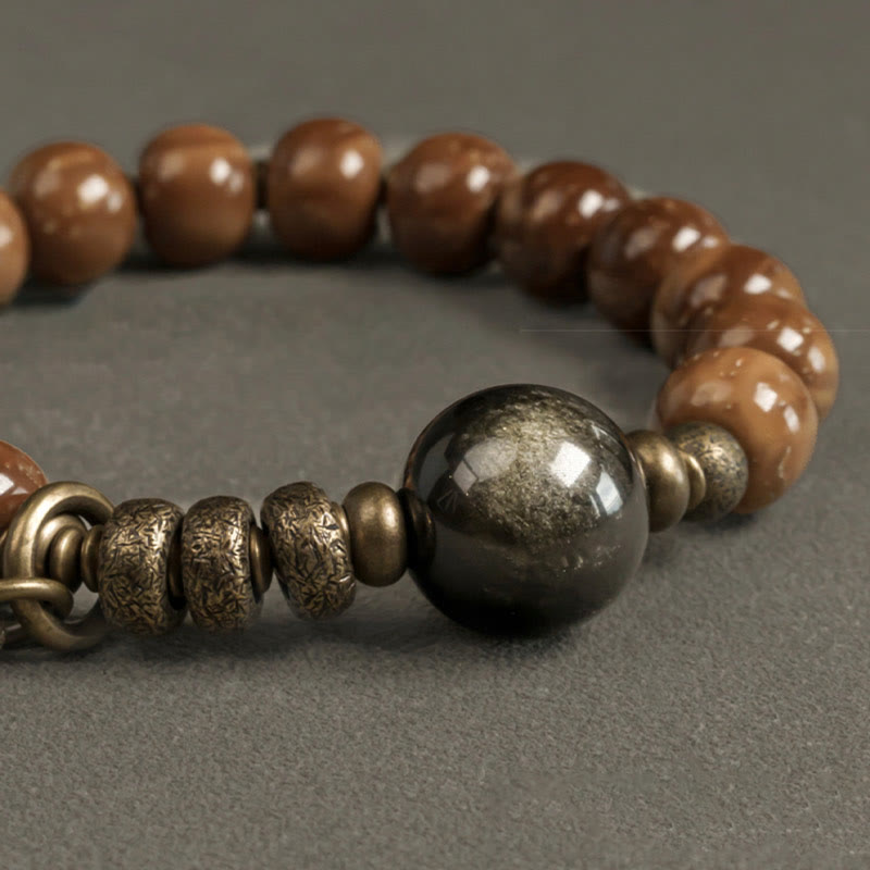 Karma Stone Kuka Seed Tiger Eye Gold Sheen Obsidian Copper Wealth Luck Bracelet