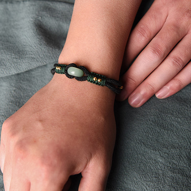Karma Stone Tibetan Jade Lucky Black Rope Couple Bracelet