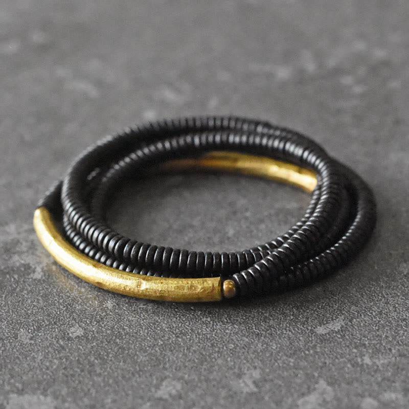Karma Stone Ebony Wood Copper Balance Multilayered Bracelet