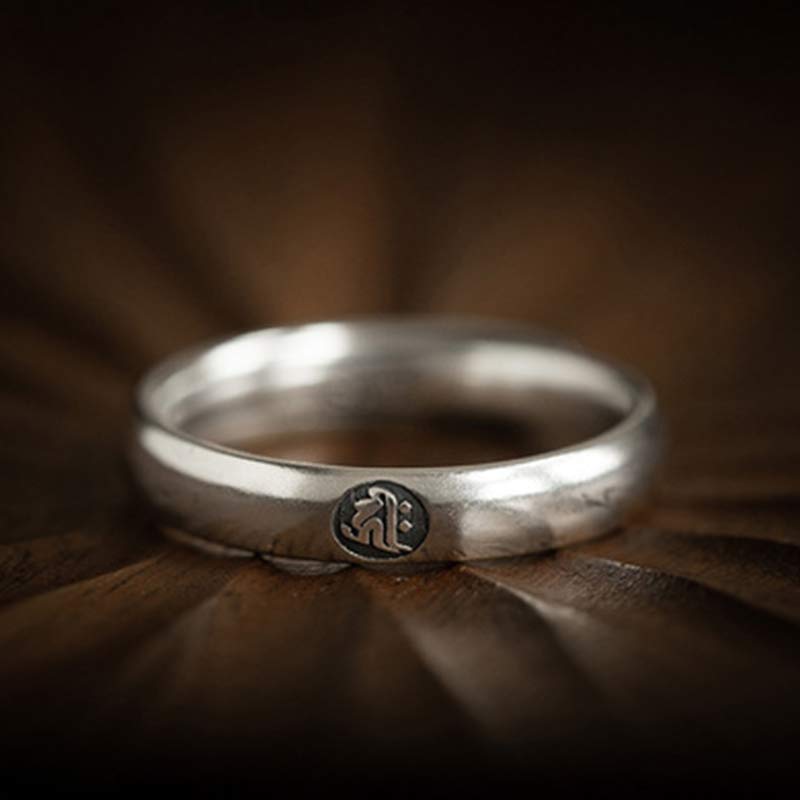 Karma Stone 925 Sterling Silver Chinese Zodiac Natal Buddha Blessing Couple Ring