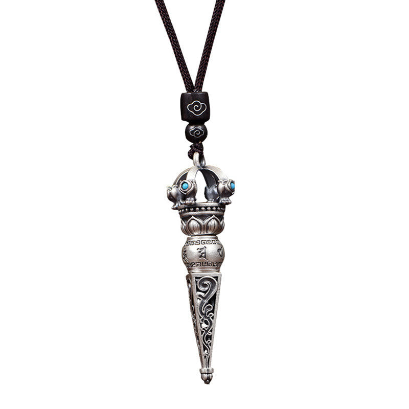 Karma Stone Tibetan Om Mani Padme Hum Dorje Vajra Design Wisdom Rotatable Necklace Pendant
