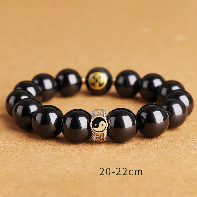 Karma Stone 925 Sterling Silver Black Obsidian Gold Sheen Obsidian Silver Sheen Obsidian Yin Yang Protection Bracelet