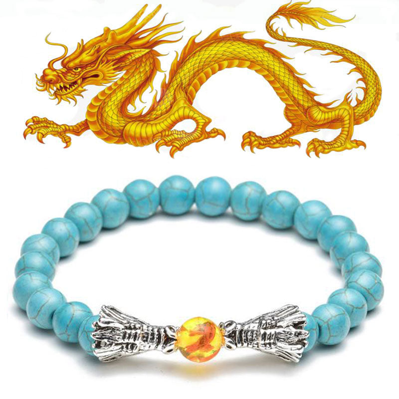 Karma Stone White Turquoise Lava Rock Dragon Blessing Beaded Bracelet