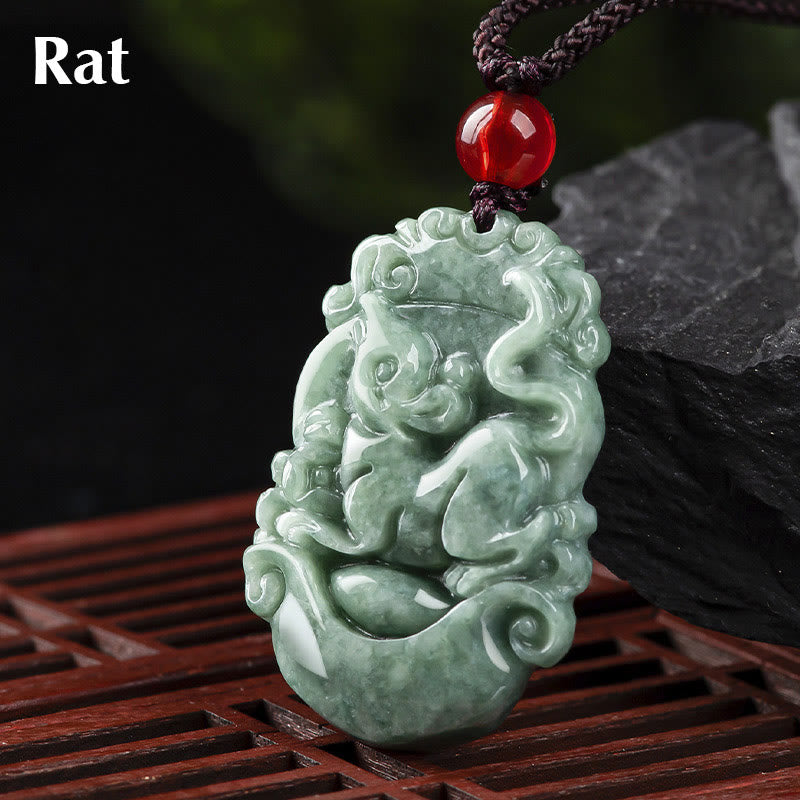 Karma Stone Natural Jade 12 Chinese Zodiac Prosperity Necklace Pendant