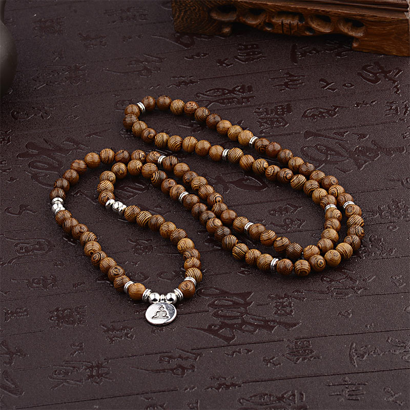 Karma Stone Tibetan Lightning Strike Wood Bracelet Lotus Buddha Mala
