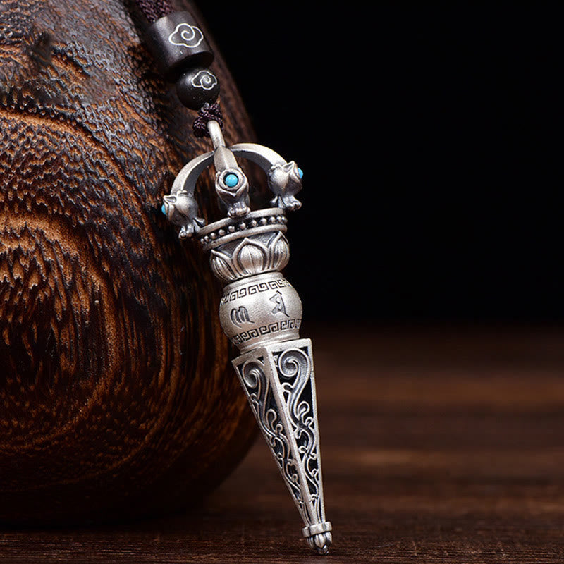 Karma Stone Tibetan Om Mani Padme Hum Dorje Vajra Design Wisdom Rotatable Necklace Pendant