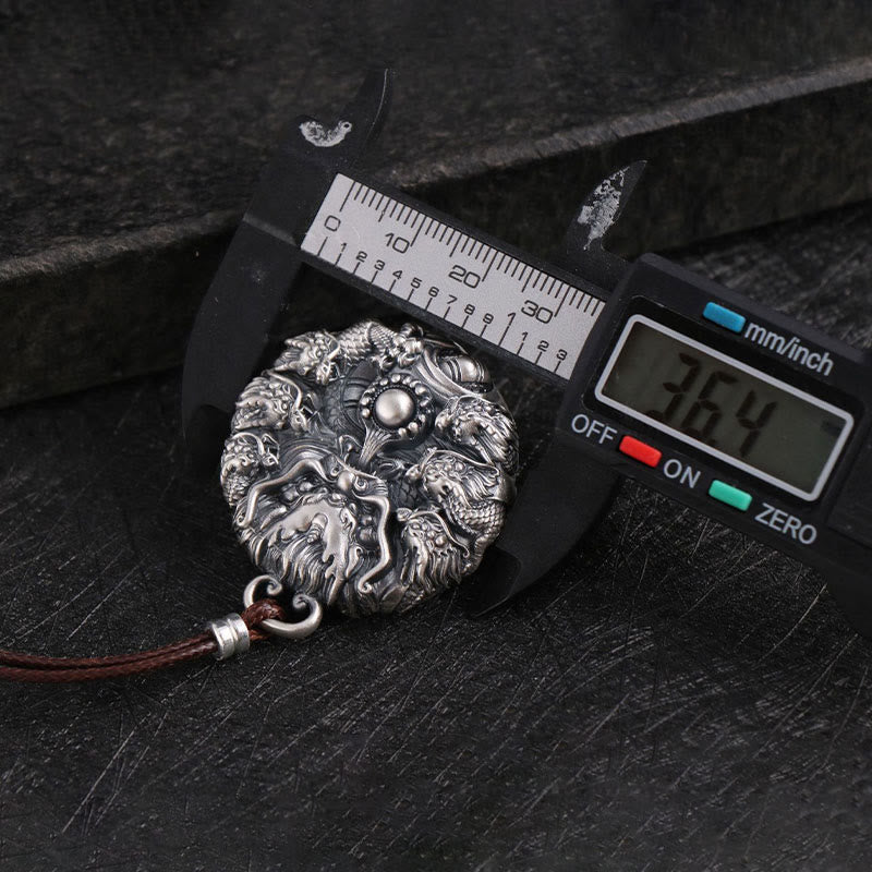 Karma Stone 999 Sterling Silver Nine Dragons Playing With A Pearl Luck Protection Necklace Pendant