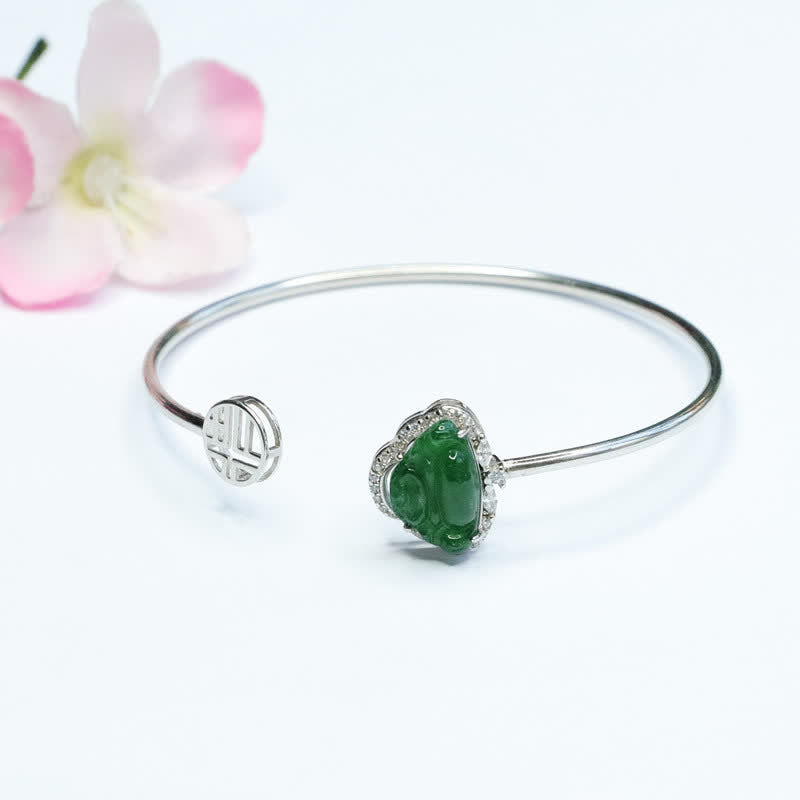 Karma Stone 925 Sterling Silver Laughing Buddha Jade Luck Bracelet Bangle