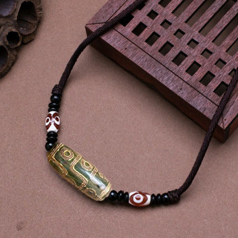 Karma Stone Tibetan Nine-Eye Dzi Bead Protection String Necklace
