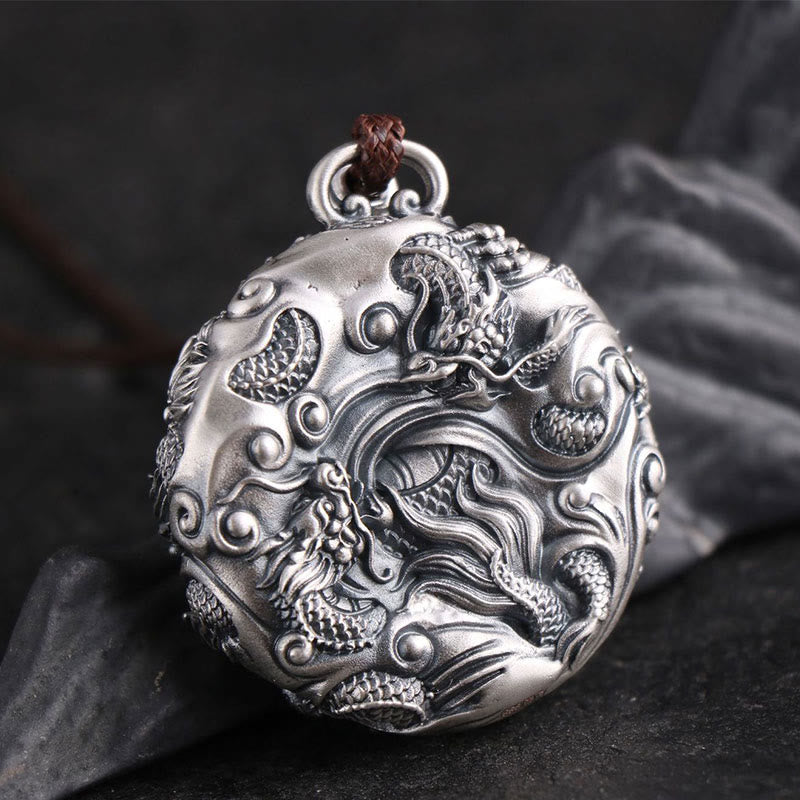 Karma Stone 999 Sterling Silver Nine Dragons Playing With A Pearl Luck Protection Necklace Pendant