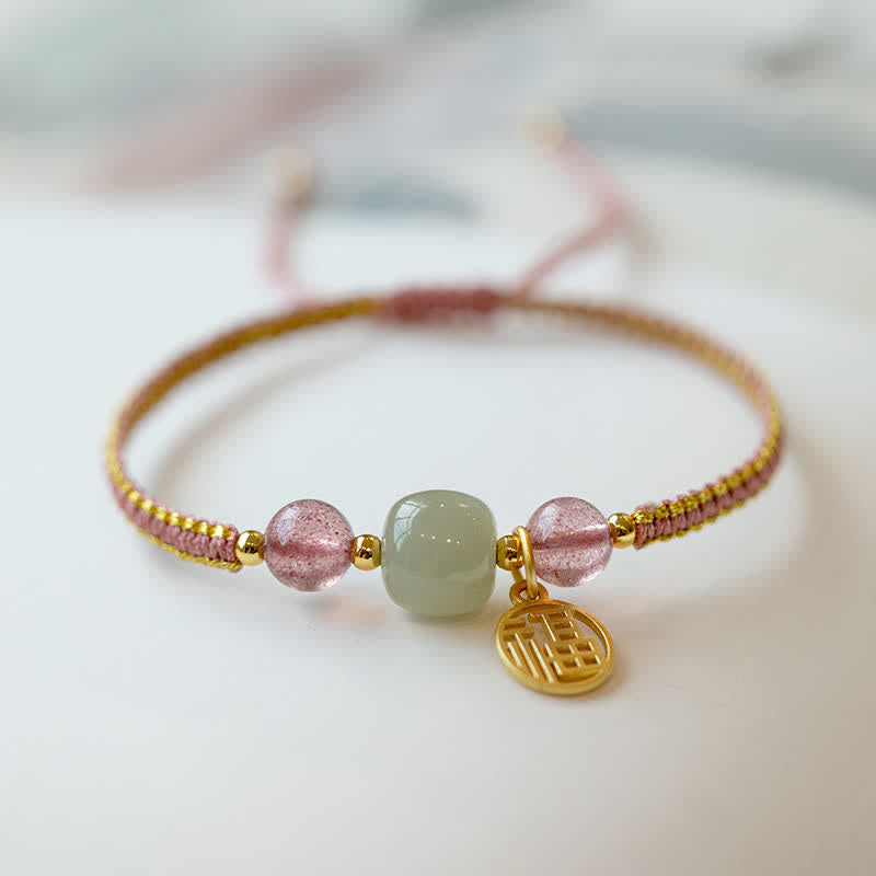 Karma Stone Red Agate Jade Lotus Confidence Calm String Bracelet