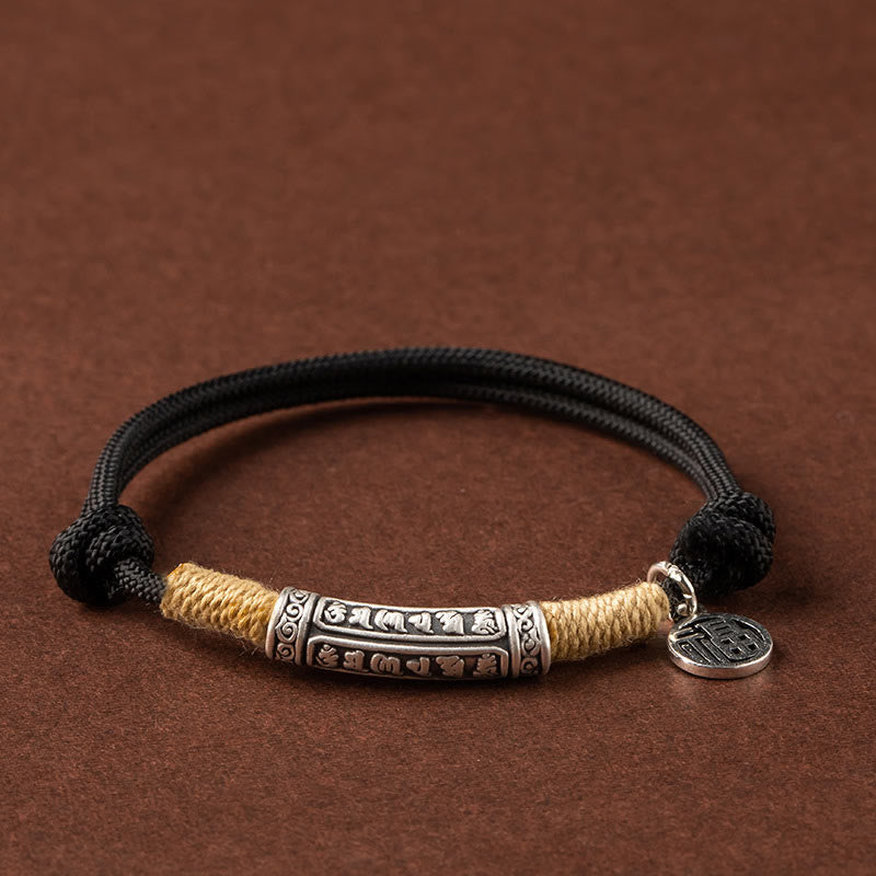 Karma Stone 999 Sterling Silver Tibet Handmade Om Mani Padme Hum Fu Character TopRank Character Luck Braided Bracelet