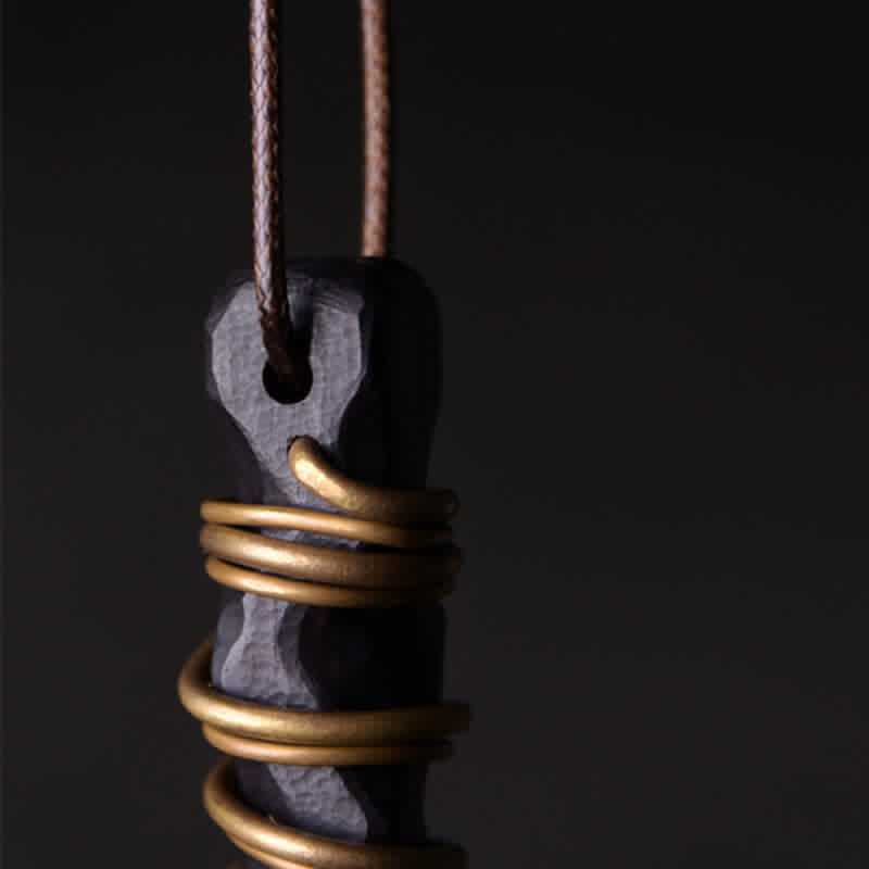 Karma Stone Tibet Ebony Wood Copper Balance Peace Necklace Pendant