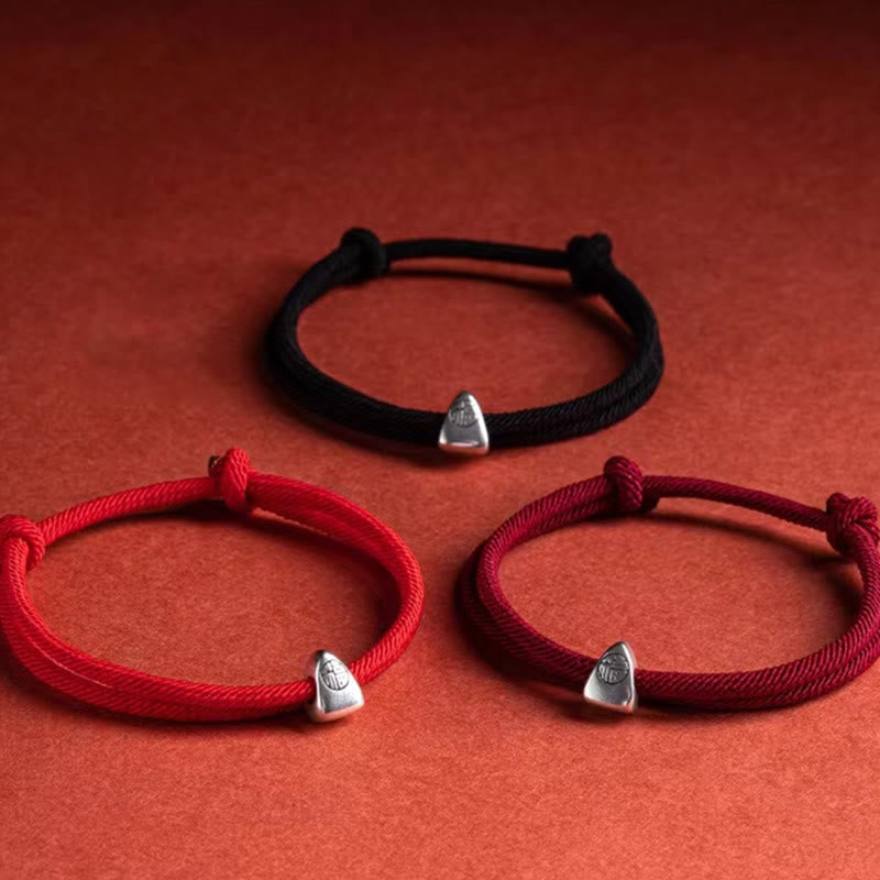 Karma Stone 925 Sterling Silver Fu Character Blessing Handmade Braided Bracelet