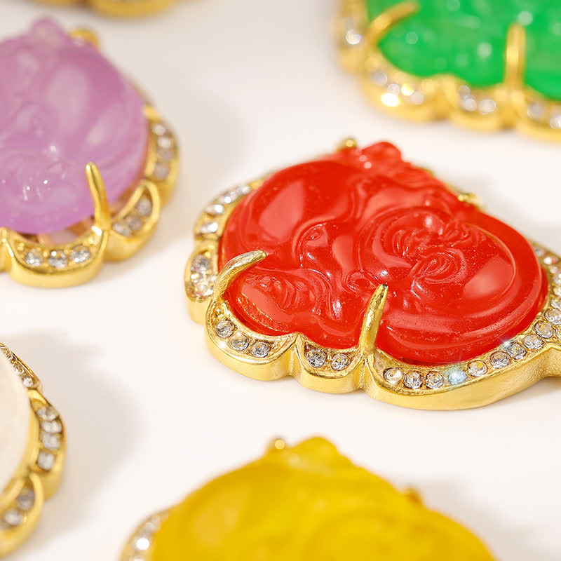 Karma Stone 18K Gold Filled Laughing Buddha Jade Luck Necklace Chain Pendant