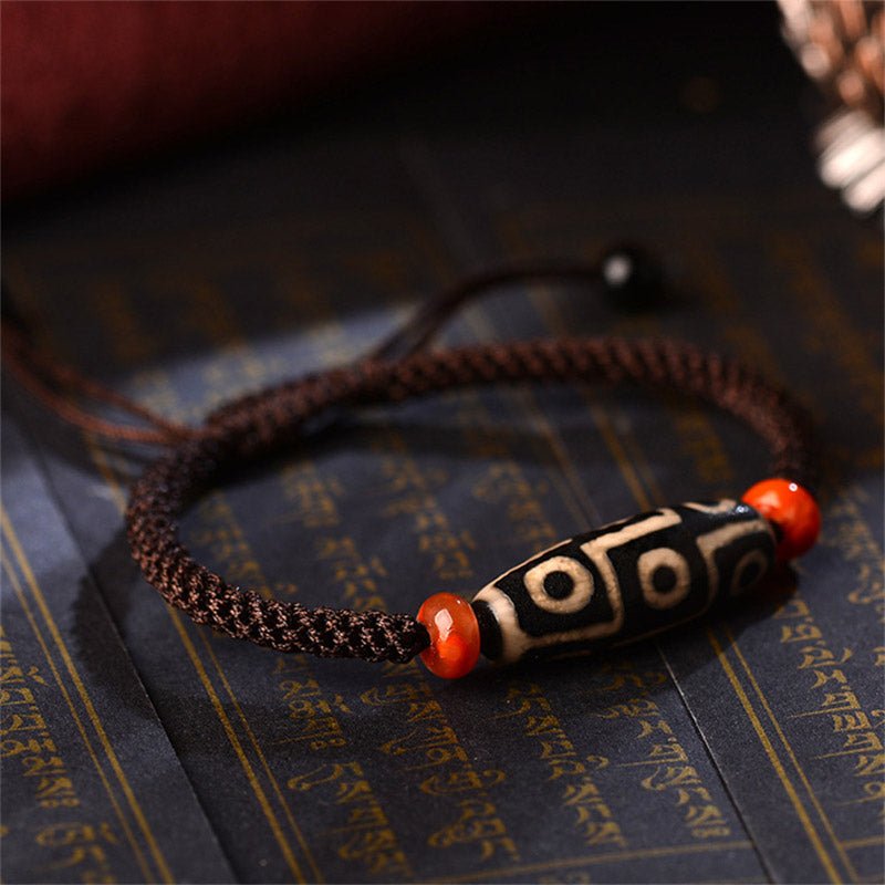 Karma Stone Tibetan Nine-Eye Dzi Bead Prosperity String Bracelet