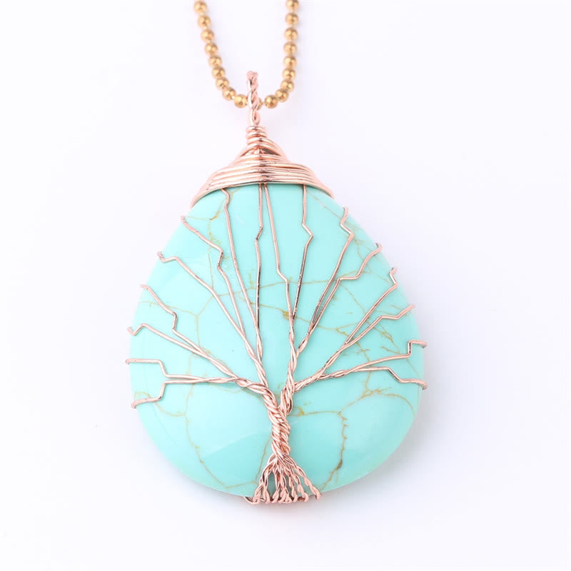 Karma Stone Natural Quartz Crystal Tree Of Life Healing Energy Necklace Pendant