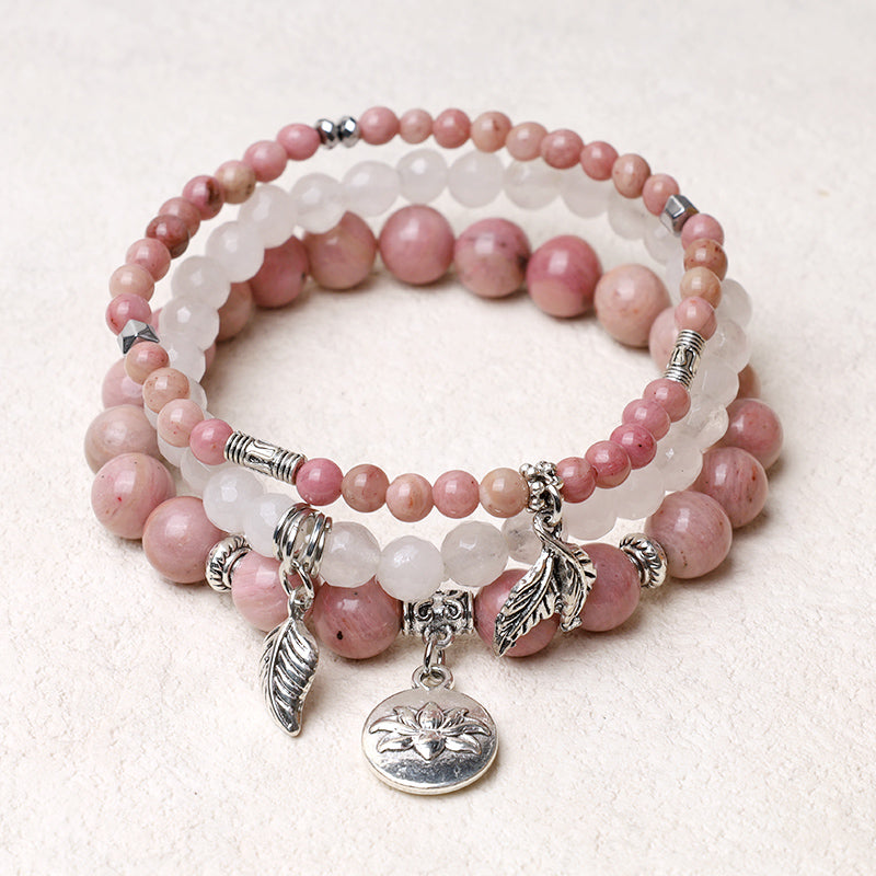 Karma Stone 3PCS Natural Quartz Crystal Beaded Healing Energy Lotus Bracelet