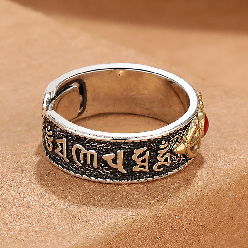 Karma Stone Tibetan Om Mani Padme Hum Red Agate Dorje Vajra Design Wisdom Ring