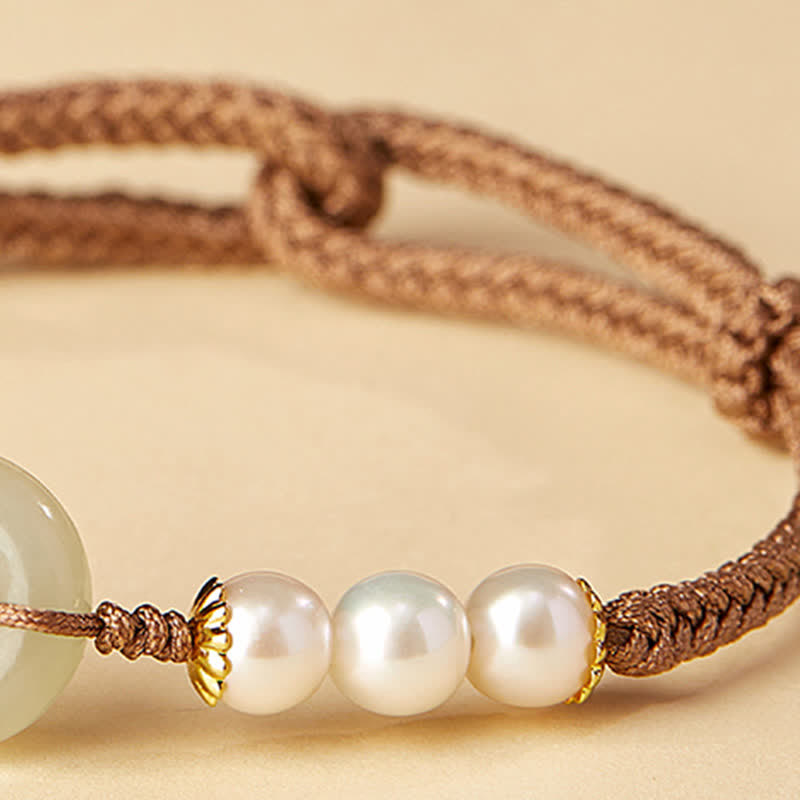 Karma Stone Natural Hetian Jade Pearl Peace Buckle Luck Bracelet