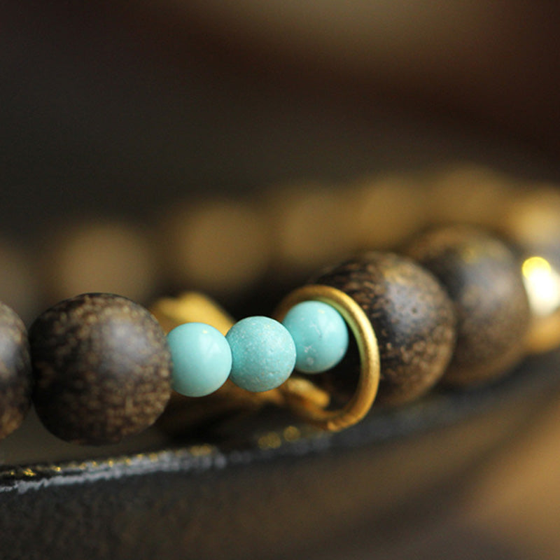 Karma Stone Agarwood Lotus Strength Wooden Bead Bracelet