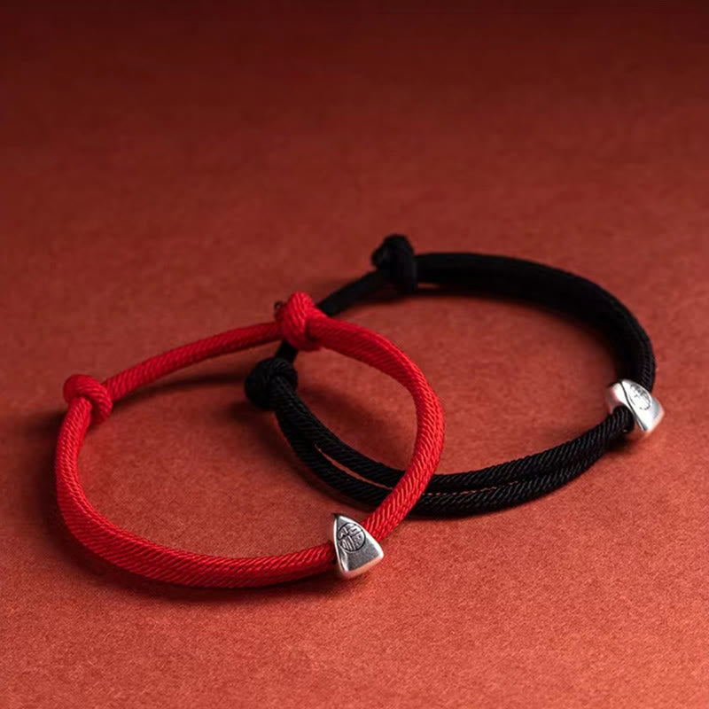 Karma Stone 925 Sterling Silver Fu Character Blessing Handmade Braided Bracelet