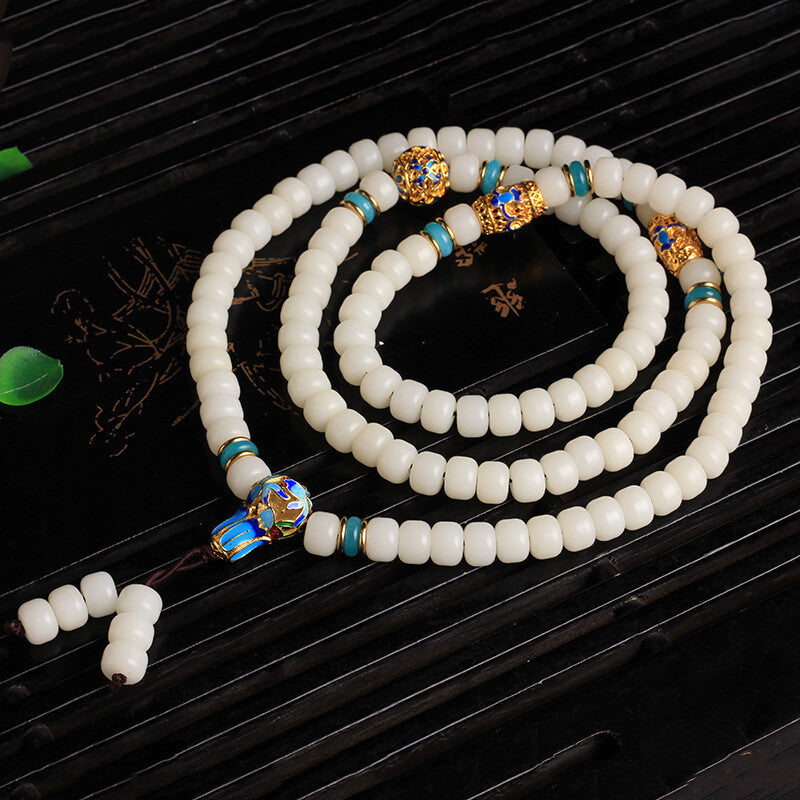 Karma Stone Natural White Bodhi Seed Mala 108 Beads Wealth Bracelet
