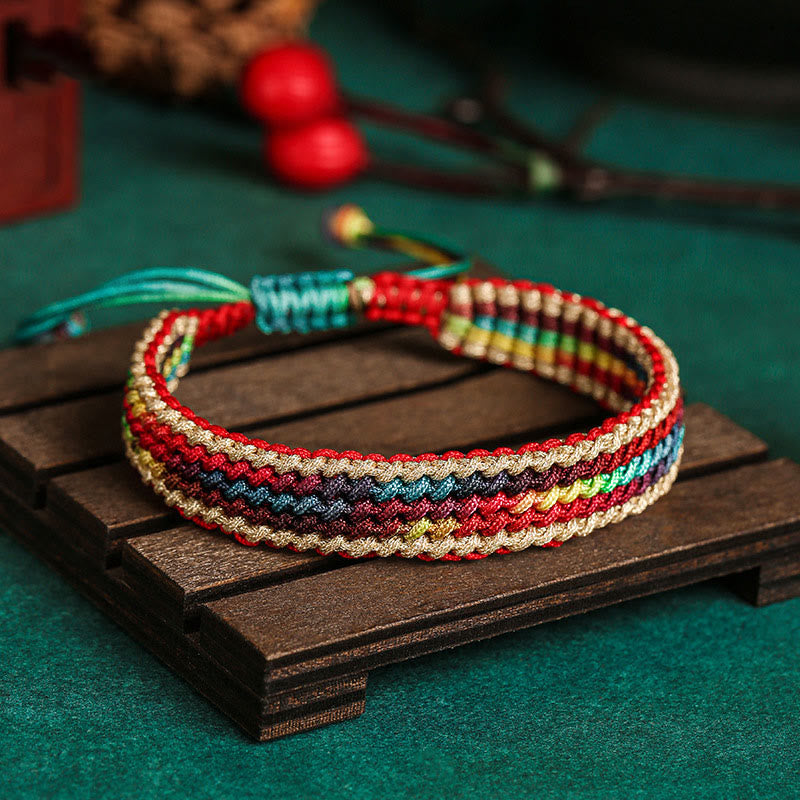 Karma Stone Tibet Handmade Rainbow Multicolored Protection Braided String Bracelet