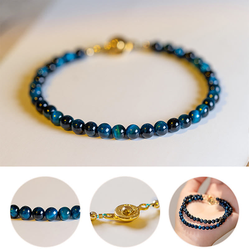 Karma Stone Natural Blue Tiger Eye Stone Protection Chain Bracelet