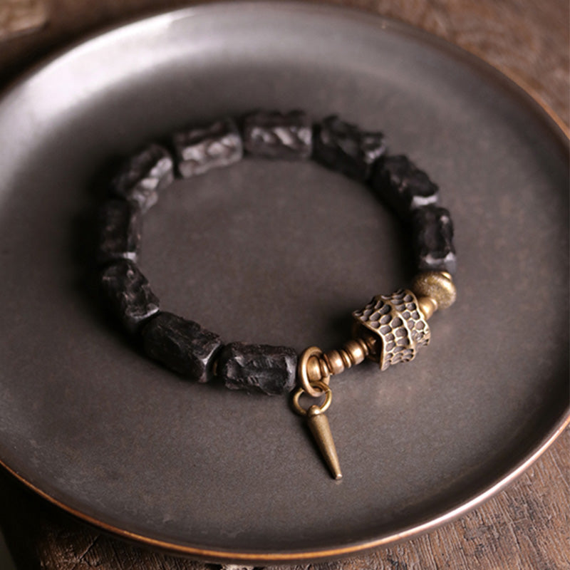 Karma Stone Ebony Wood Copper Balance Protection Couple Bracelet