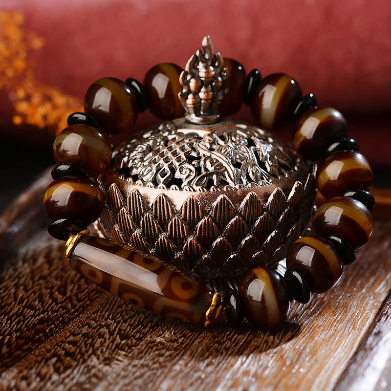 Karma Stone Tibetan Natural Nine-Eye Dzi Bead Agate Wealth Blessings Bracelet