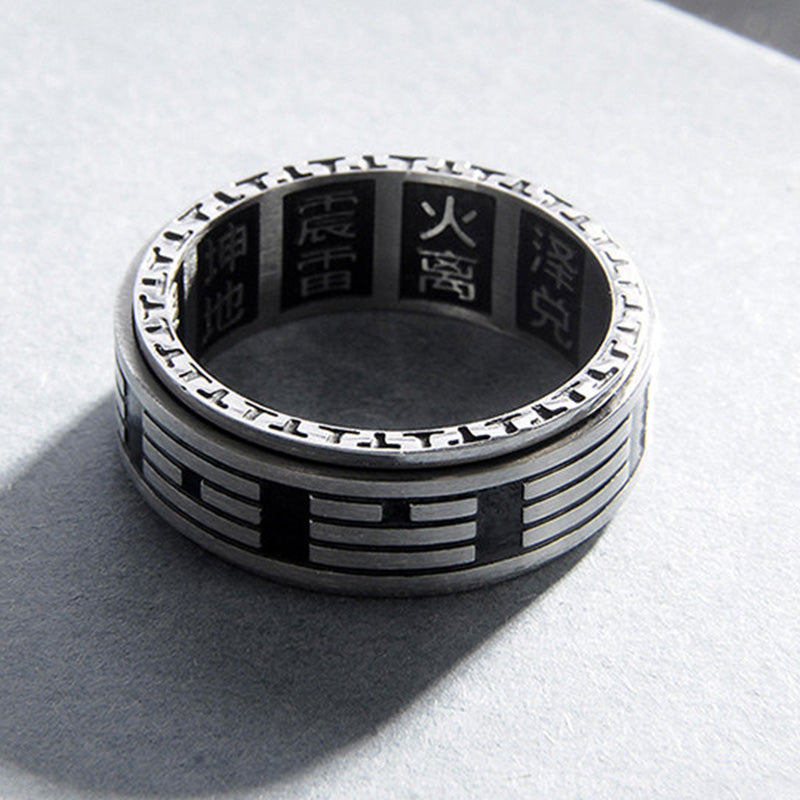 Karma Stone Bagua Yin Yang Titanium Steel Balance Rotatable Ring