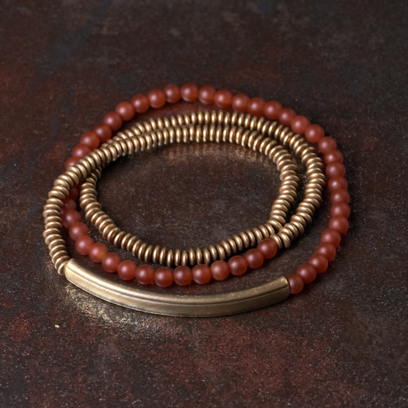 Karma Stone Tibetan Various Agate Stone Copper Protection Triple Wrap Bracelet