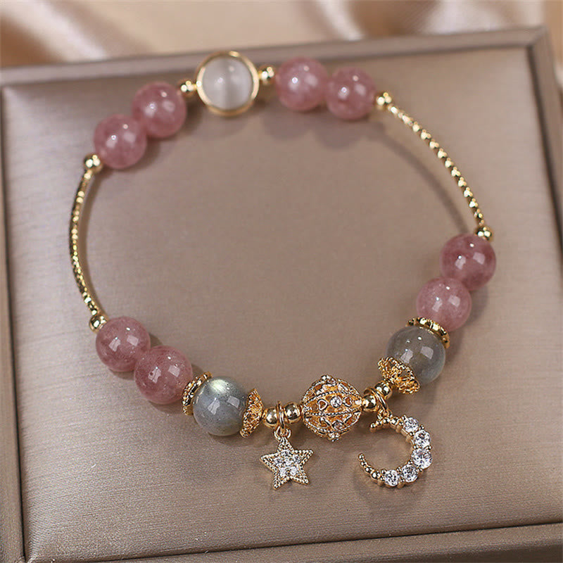 Karma Stone Strawberry Quartz Moonstone Moon Star Love Bracelet